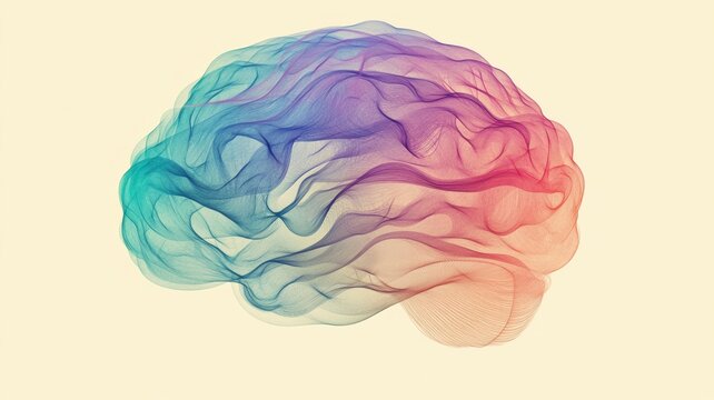 Dynamic artistic brain sketch with colorful sound waves abstract art concept creative mind visualization