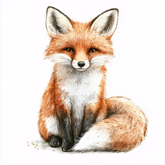 Obraz premium Cute illustrated fox sitting gracefully on a white background.