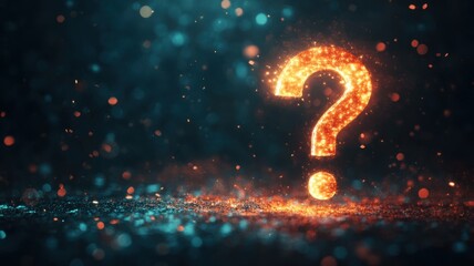 Illuminated question mark symbolizing curiosity digital space graphic design abstract environment close-up view