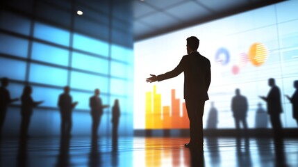Silhouette of business presentation in office.