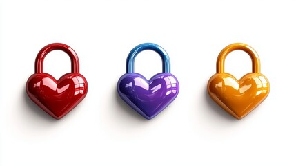 Assorted cartoon-style love locks with playful heart shapes, bright primary colors, simple and fun design, isolated on white, high resolution