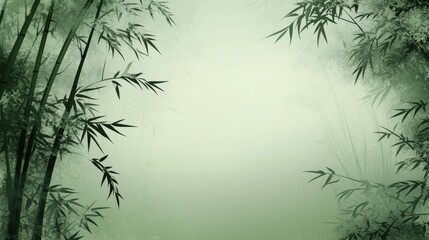 Graceful bamboo leaves tranquil nature scene digital illustration subtle green background serene viewpoint calming concept