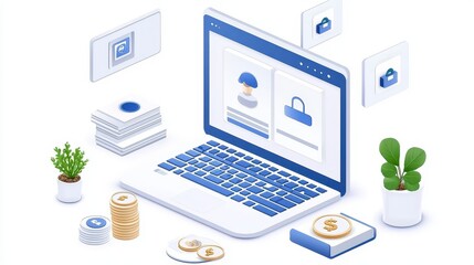 Digital security concept with laptop and icons