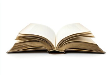 Open Book on White Background - An open book with aged pages rests on a pristine white background, ready for your text or design