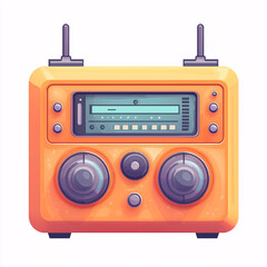 Vintage orange radio with knobs and antennae design.
