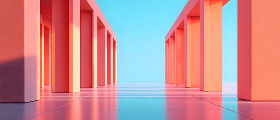 Obraz premium Modern Architecture with Colorful Columns Against a Blue Sky