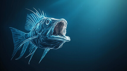 Unveiling the Depths: A captivating illustration of a fierce fish, showcasing intricate detail, sharp teeth, and a powerful presence in the enigmatic underwater realm.