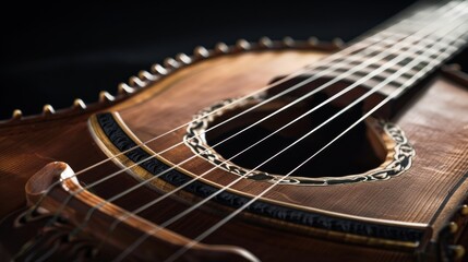 Fototapeta premium A detailed string instrument closeup, highlighting the fine craftsmanship,