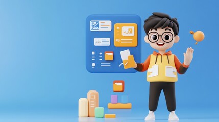 Online learning platform, futuristic interface, advanced educational dashboard, 3D illustration