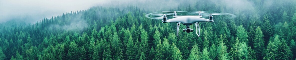 Obraz premium Drone Flying Over Lush Green Forest Landscape