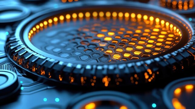 Futuristic Technology: Illuminated Hexagonal Grid - Powered by Adobe
