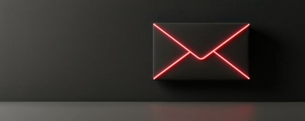 Neon Bright Envelope Design with Modern Black Background and Creative Lighting Effects for Digital Communication