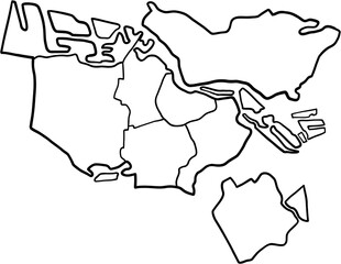 freehand drawing of Amsterdam city map.
