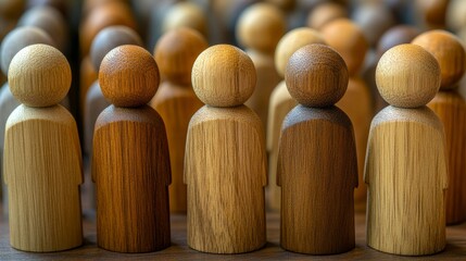 Diverse Wooden Figurines Representing a Crowd or Community