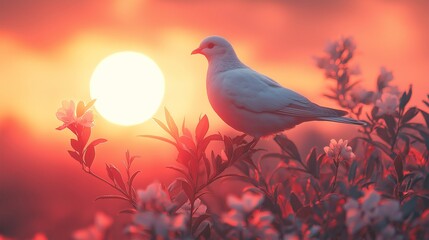 Obraz premium A Bird Sitting On A Tree Branch With Pink Flowers. Illustration On The Theme Of Birds And Nature. Generative AI 