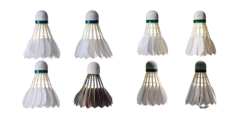 Different Types of Badminton Shuttlecocks on a White Background, isolated on transparent background