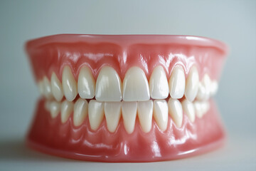 Obraz premium Close-up view of dental model showcasing healthy teeth and gums for educational purposes in a dental clinic setting
