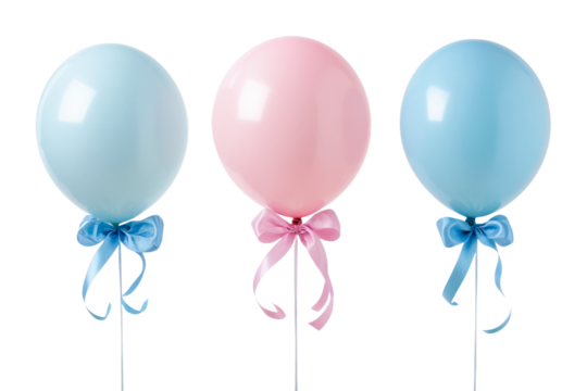Colorful balloons with elegant ribbons on display