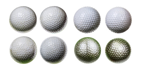 Collection of Golf Balls in Different Angles and Perspectives, isolated on transparent background