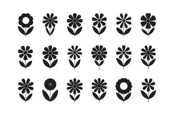 Set of floral icons silhouette vector style design6