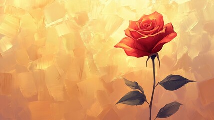 Obraz premium Artistic rendering of a solitary red rose with leaves