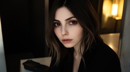 Fototapeta premium Intriguing Gaze: A Portrait of a Young Woman