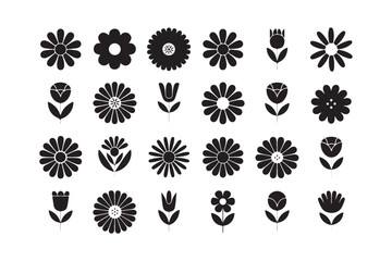 Set of floral icons silhouette vector style design1