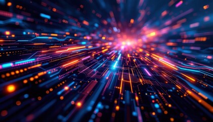Fototapeta premium Futuristic digital circuit with vibrant light trails and high-tech visuals
