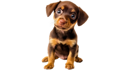 Cute brown puppy sitting on a white background