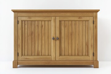 Wooden Cabinet Isolated on White Background - Classic wooden cabinet, two doors, simple design, storage solution, home decor. Symbolizing organization, functionality, tradition, warmth