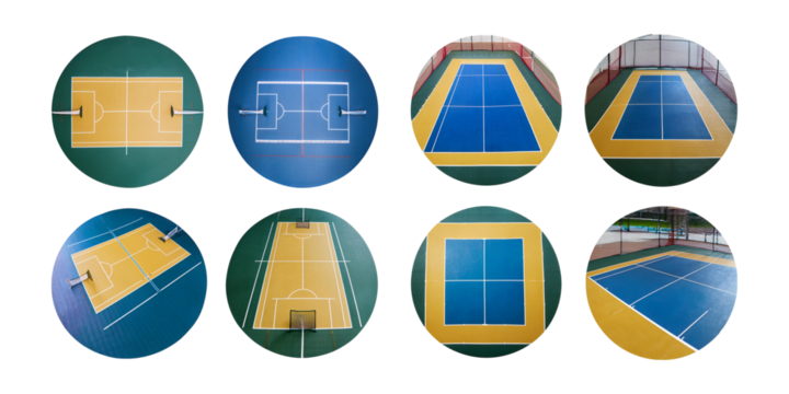 Colorful Sports Court Designs for Various Indoor Activities, isolated on transparent background - Powered by Adobe