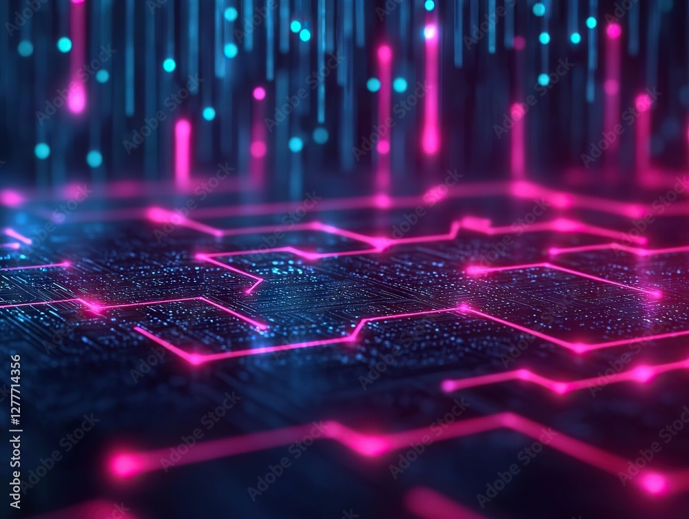 Poster dynamic digital circuit visualization virtual environment graphic design futuristic abstract concept