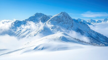 Fototapeta premium Majestic Winter Mountain Landscape Snow-Covered Peaks and Cloudscape