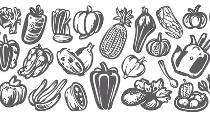 Monochrome vegetable illustration, kitchen background, food design