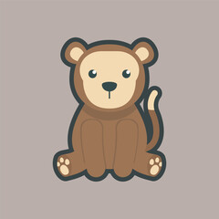 sitting cute monkey with outline flat vector design