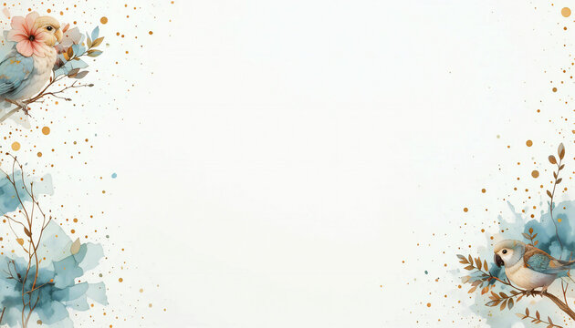 watercolor splash of bird on the tree border frame