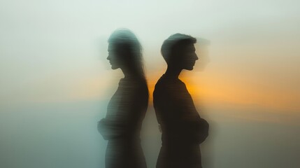 Silhouetted Couple Against a Dreamy Sunset Background in Motion