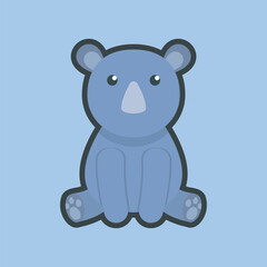 sitting cute rhinoceros with outline flat vector design.
