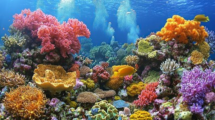 Obraz premium Vibrant Coral Reef Underwater Scene Tropical Fish Ocean Life Scuba Diving