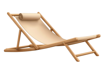 A wooden lounge chair with a rolled headrest, designed for relaxation and leisure.