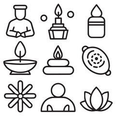 Icons set. Spa and body massage elements Editable stroke vector illustration Isolated on vector. 