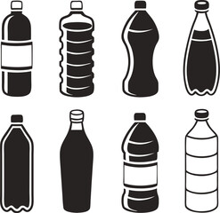 Water bottle set. Plastic bottle collection. Vector