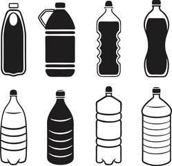 Water bottle set. Plastic bottle collection. Vector