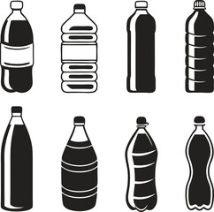 Water bottle set. Plastic bottle collection. Vector