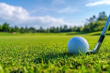 Golf putting, green, sunny day, course background, sport