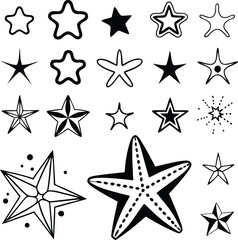 Star collection. Different stars set. Vector illustration