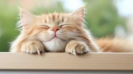 Plakat Happy Ginger Cat Relaxing on Window Sill Peaceful Feline Cute Pet Cozy Home