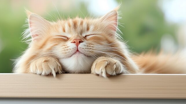 Happy Ginger Cat Relaxing on Window Sill  Peaceful Feline  Cute Pet  Cozy Home