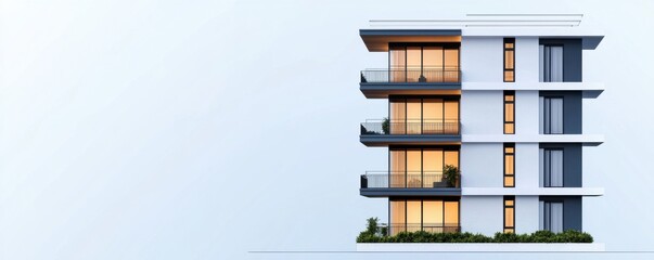 Modern architecture of a stylish residential building with large windows and balcony for urban living