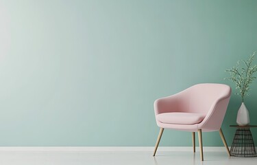 Modern mint green room with a pink armchair